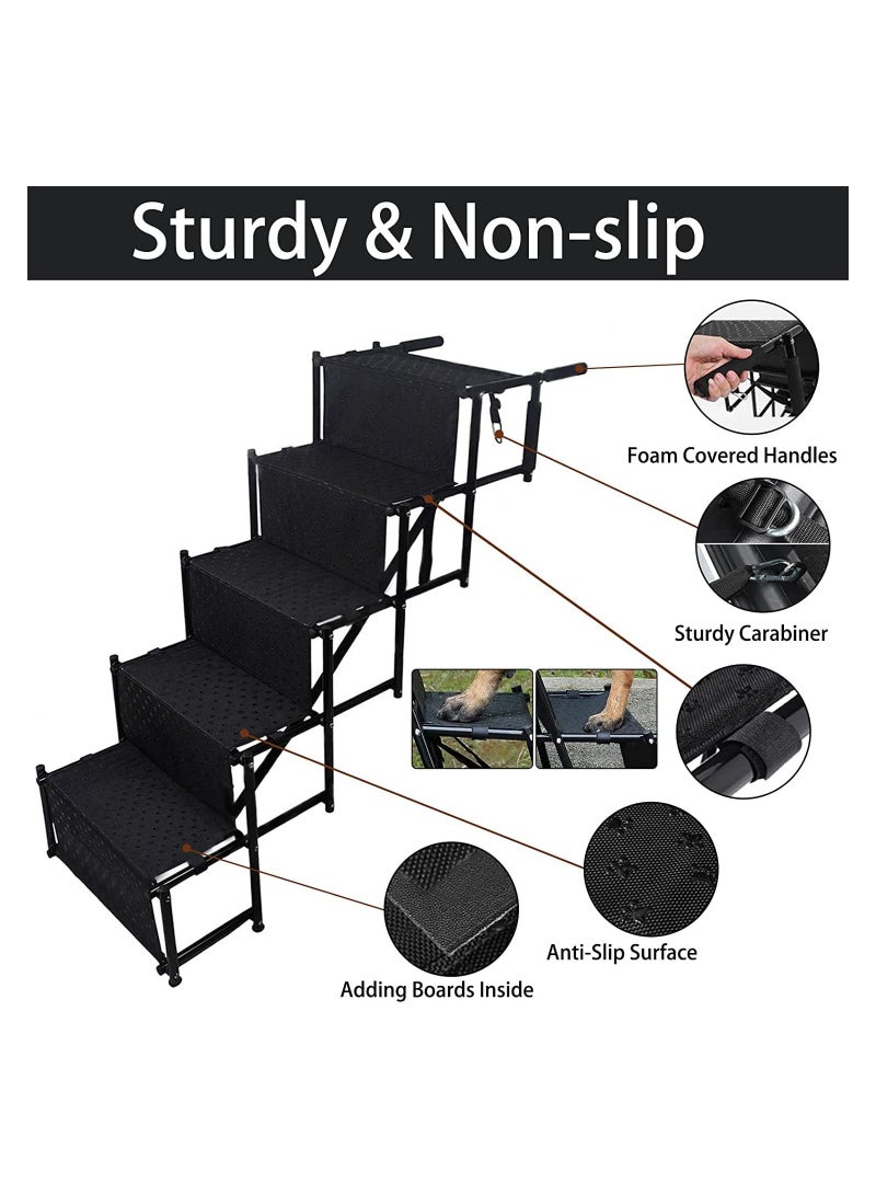 Dog Ramps with 5 Stairs  Upgraded Frame Pet Steps for SUV Cars High Beds Portable and Folding Stair for Large Dog with Light Weight and Non Slip Surface