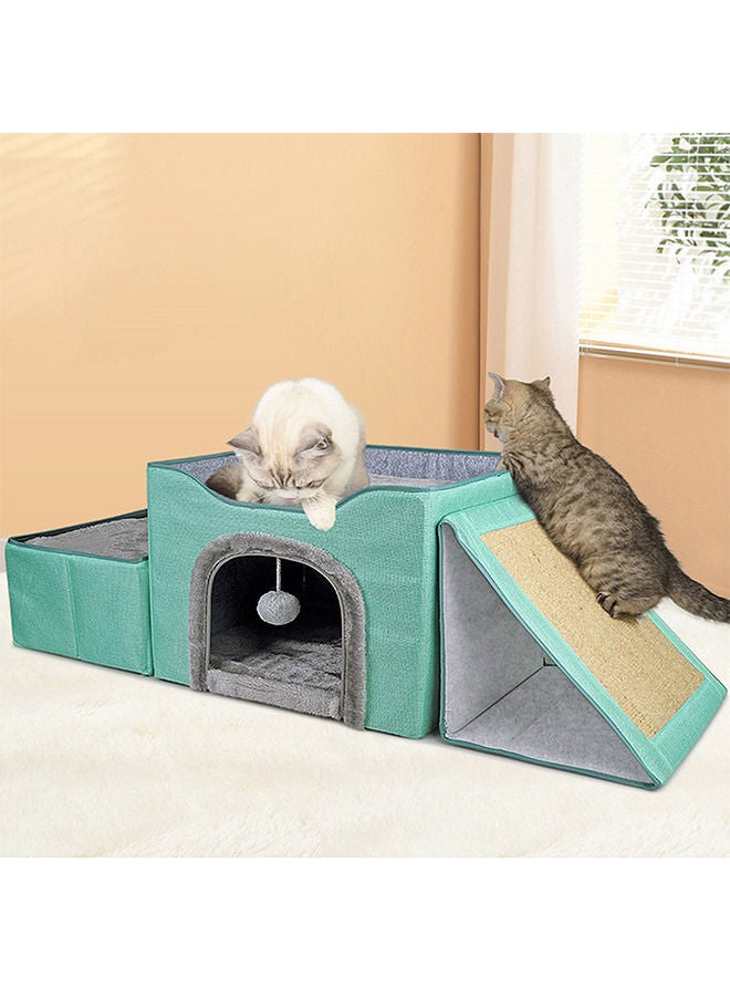 Foldable House For Indoor Cats Cyan Two-pieces