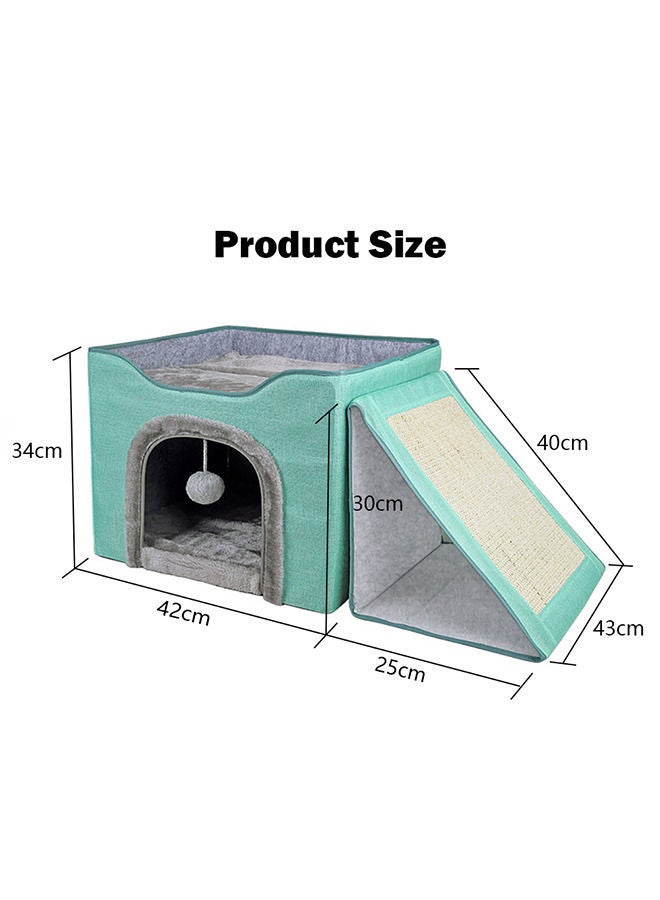 Foldable House For Indoor Cats Cyan Two-pieces