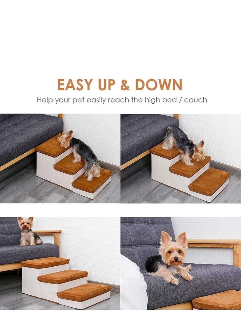 3 Step Foldable Storage Indoor Dog Steps(Brown)