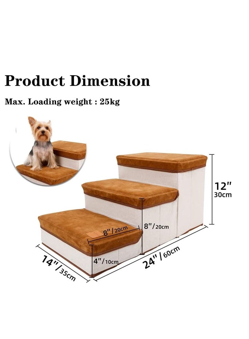 3 Step Foldable Storage Indoor Dog Steps(Brown)