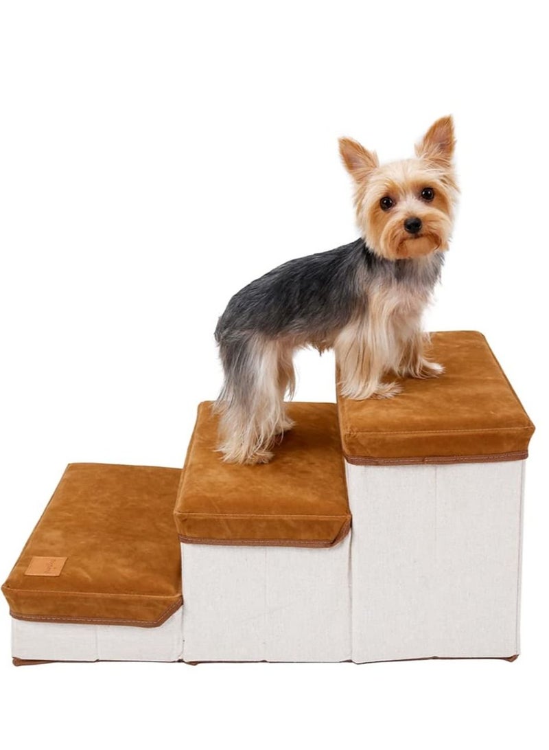 3 Step Foldable Storage Indoor Dog Steps(Brown)