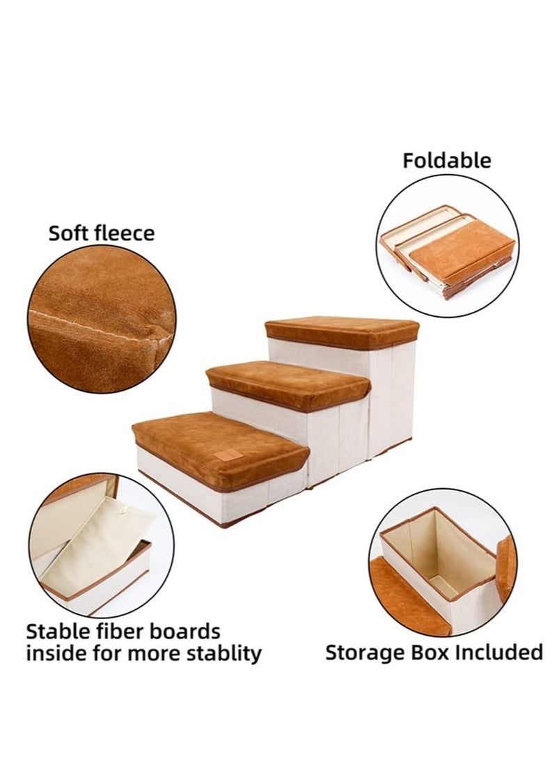 3 Step Foldable Storage Indoor Dog Steps(Brown)