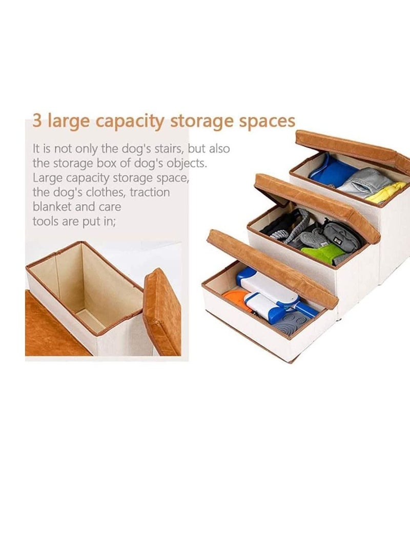 3 Step Foldable Storage Indoor Dog Steps(Brown)