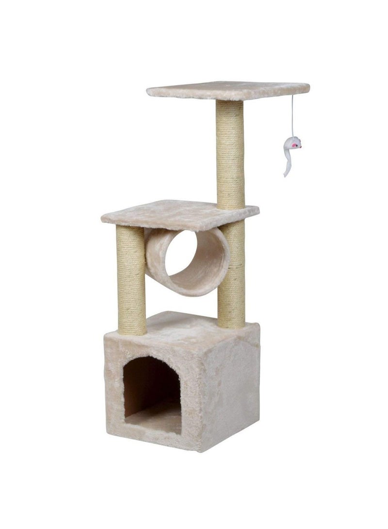 Cat Tower Furniture with Sisal Covered Scratching Post Climbing Condo, BEIGE