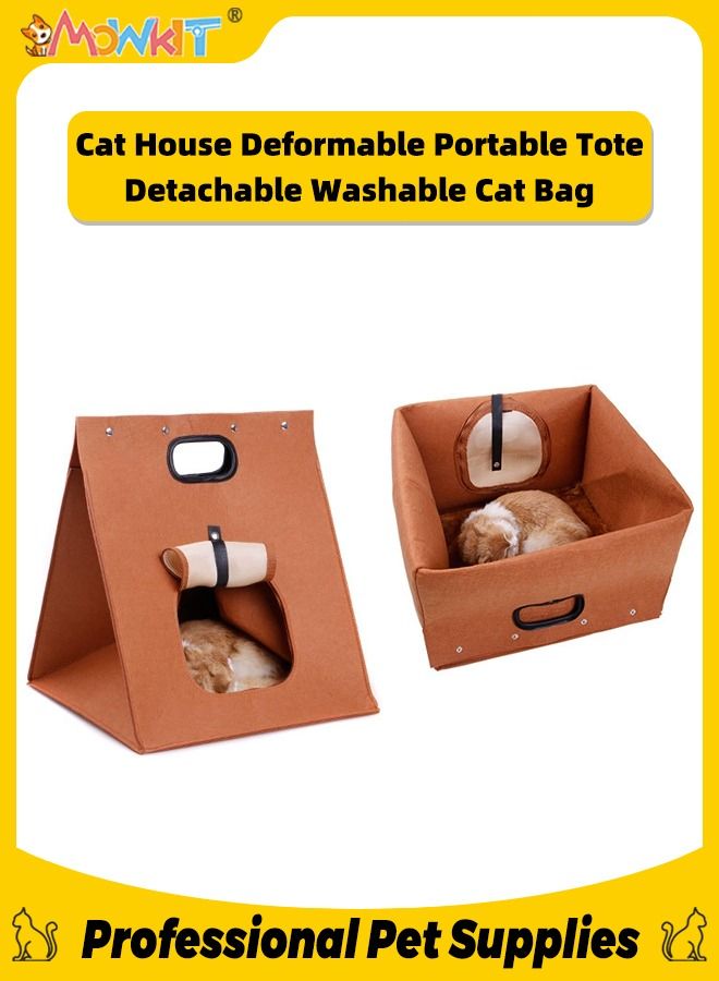 Cat House Deformable Portable Tote Cat Bag Detachable Washable All Seasons Kitty Hideaway for Small Pets Indoor Outdoor Use 40x40x45cm