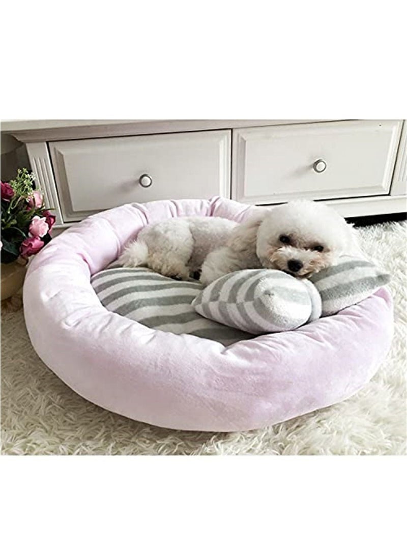 Round Bolster Pet Bed with Flannel Top