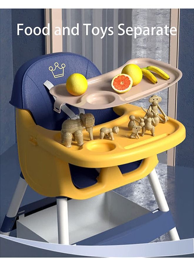 3-In-1 Baby High Chair With Adjustable Height For Dinning, Rest Chair And Playing Toys, Crown Blue