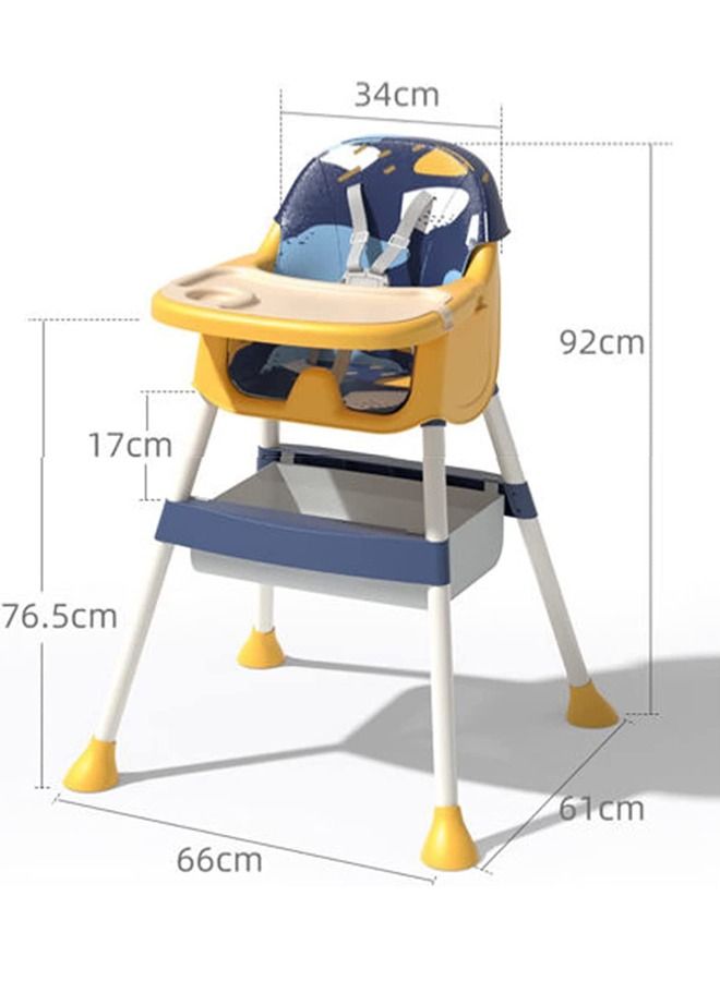 3-In-1 Baby High Chair With Adjustable Height For Dinning, Rest Chair And Playing Toys, Crown Blue