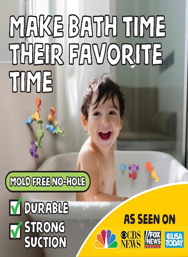 BUNMO Suction Bath Toys 24pcs | Connect, Build, Create | No Mold Bath Toy | Hours of Fun & Creativity | Stimulating & Addictive Sensory Suction Toy | No Hole Bath Toy | Mold Free Bath Toys