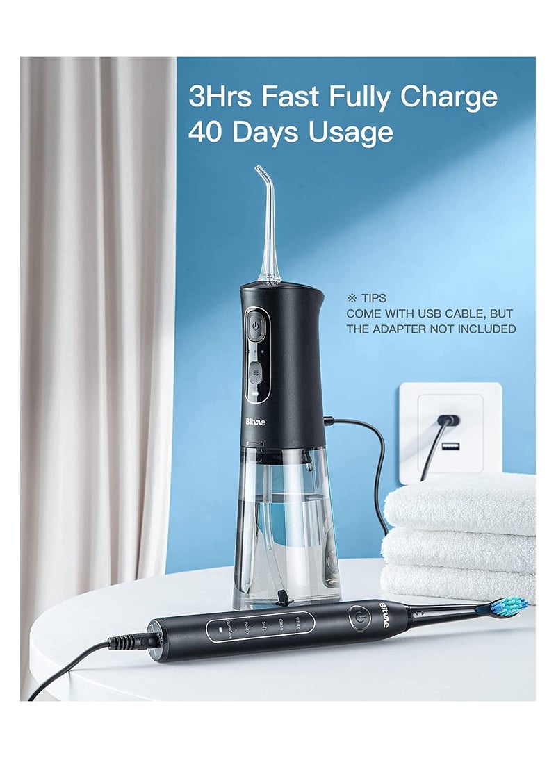 Bitvae Electric Toothbrush with Water Flosser, 4H Charge Maximum 30 Days Use, 5 Modes Sonic Electric Toothbrush, 3 Modes Cordless Dental Flosser Picks, 4 Brush Heads and 4 Water Jet Tips