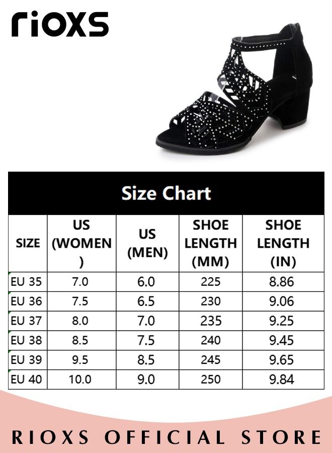 Women's Fashion Chunky Heel Sandals Open Toe Rhinestone Ankle Buckle Sandals Summer Lightweight Hollow Roman Sandals