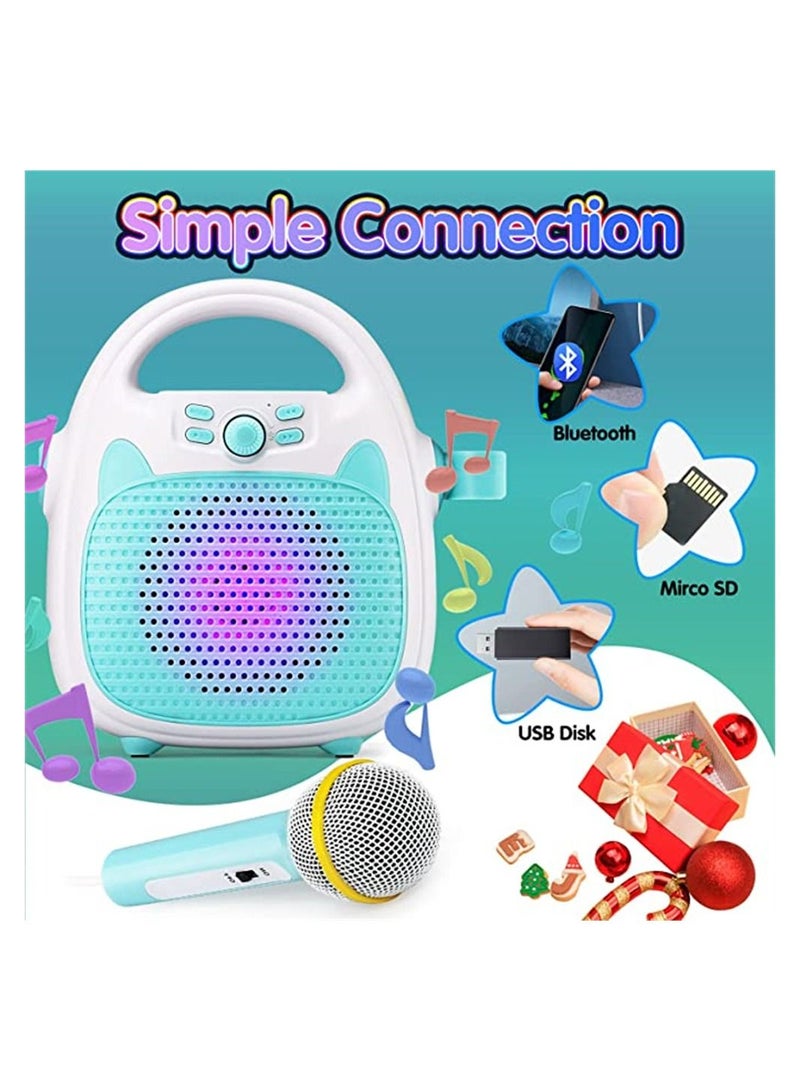 Toy Karaoke Machine for Kids, Wireless Bluetooth Speaker with Microphone, Kids Karaoke Machine for Kids with TF/USB Connectivity, Portable Singing Mic Machine with Flashing Lights (Blue)