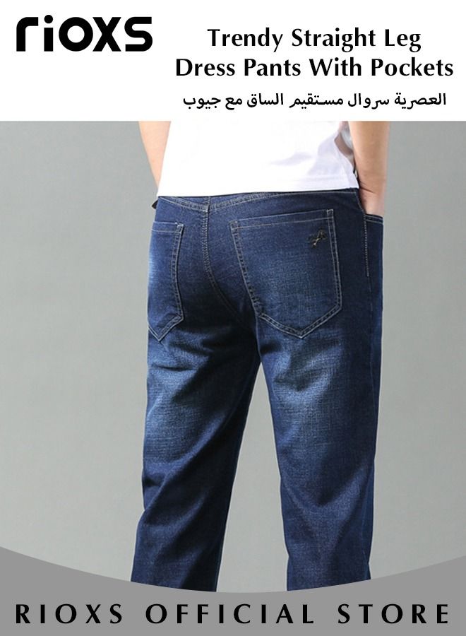 Men's Jeans Pants Straight Fit Tapered Leg Skinny Jean For Work And Casual