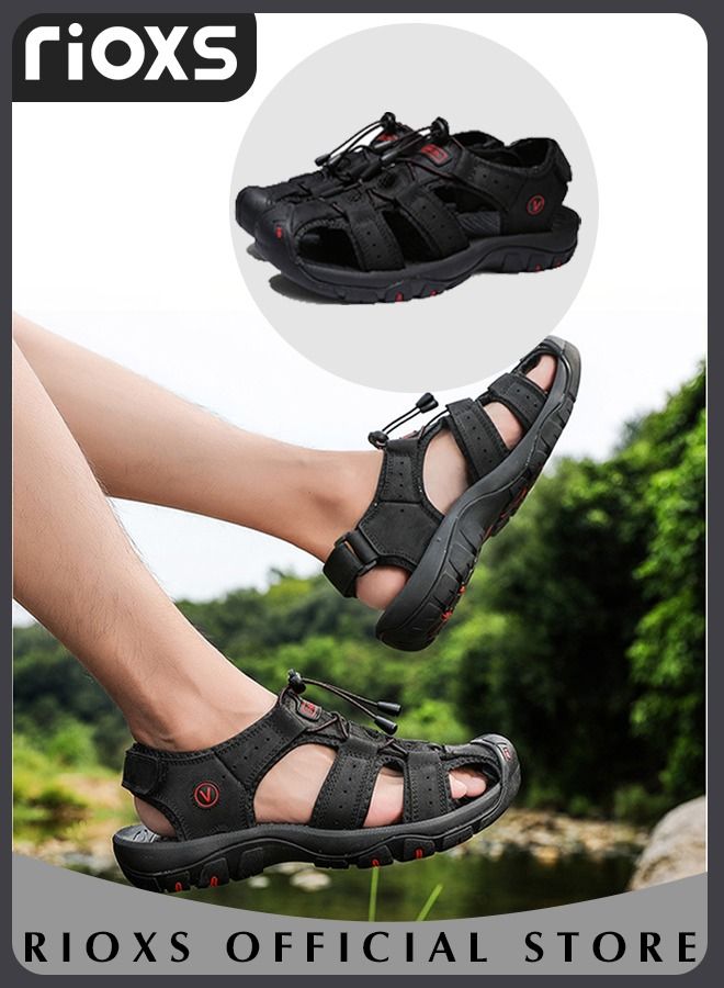 Men's Summer Hollow Roman Flat Sandal Round Open Toe Sandals Comfortable Buckle Sandals With Adjustable Belt