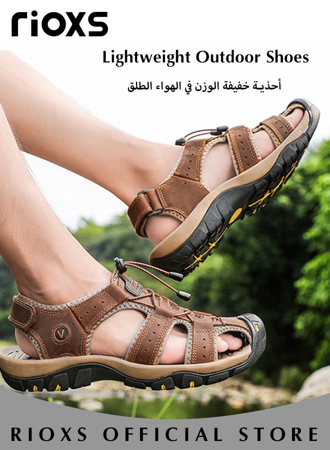 Men's Summer Hollow Roman Flat Sandal Round Open Toe Sandals Comfortable Buckle Sandals With Adjustable Belt