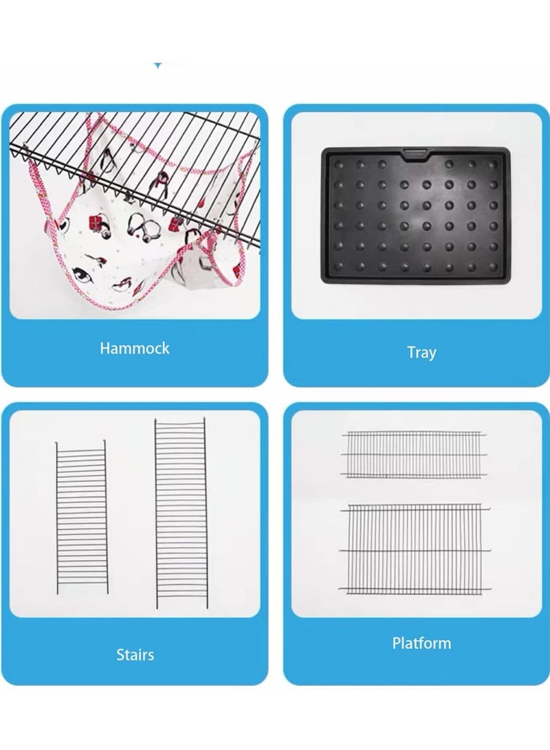 Pet Cage Playpen Box Kennel Crate with Hammock Wheels and Removable Tray for Cats and Dogs