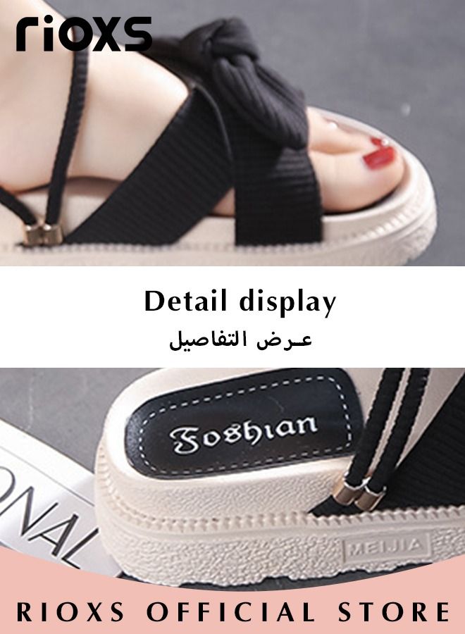 Women's Summer Fashion Flats Bowknot Slippers Casual Open Round Toe Slippers Anti-slip Beach Soft Sole Sandals