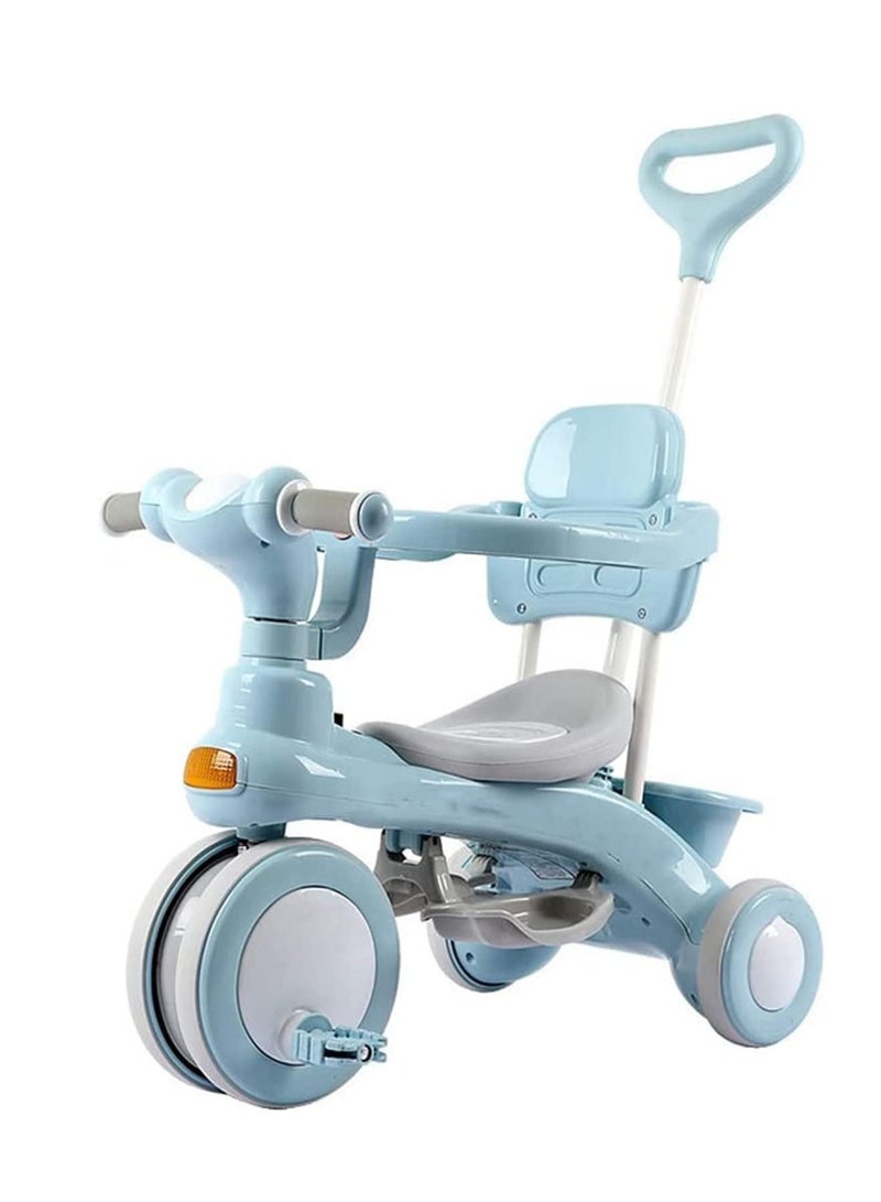 Blue Color 4 in 1 Baby Cycle Foot Pedals Storage Bag Sponge Guardrail and Shock-Absorbing Wheels Tricycle for 1 To 6 Years