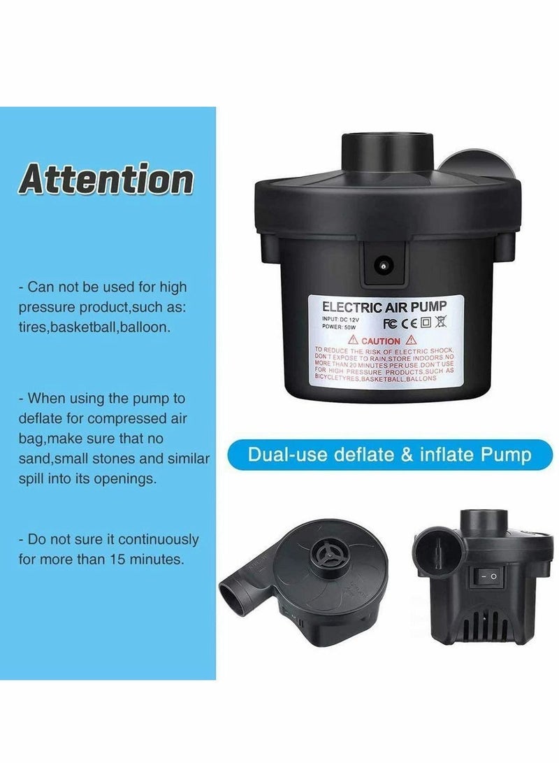 Electric Air Pump, Camping Pumps Inflator, Deflator for Airbeds, Paddling Pools, Toys, Inflatable Sofa, Raft Mattress, with 3 Nozzles, 50W