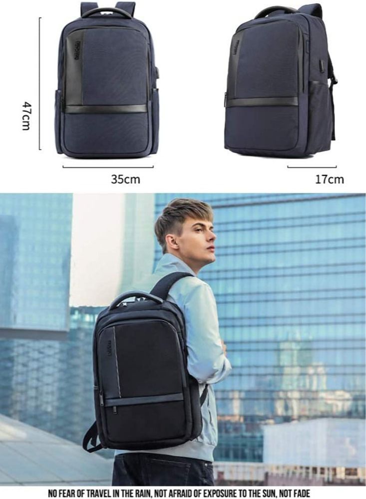 Classic Travel Laptop Backpack, School Bag with USB Charging Port and Laptop Compartment for Men,Blue