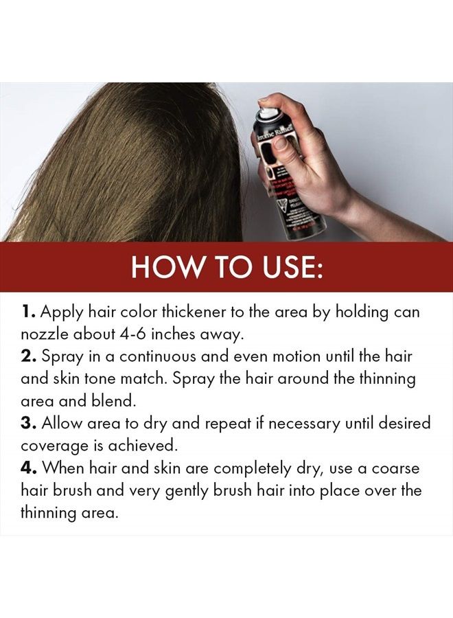 Spray-on Color Dark Brown Hair Thickener, For Fine and Thinning Hair, Conceals Bald Spots, Grey Hair, Hides Root Re-growth, and Cover Hair Extension Tracks, Works for Men and Women, 3.5