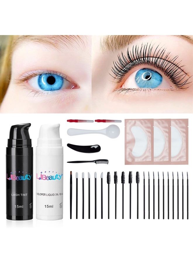 Lash Color Kit, Natural Black for Eyelash and Eyebrow Coloring with Detailed Instruction Salon Quality Airless Pump Bottle Last to 4 Weeks (15 ml)