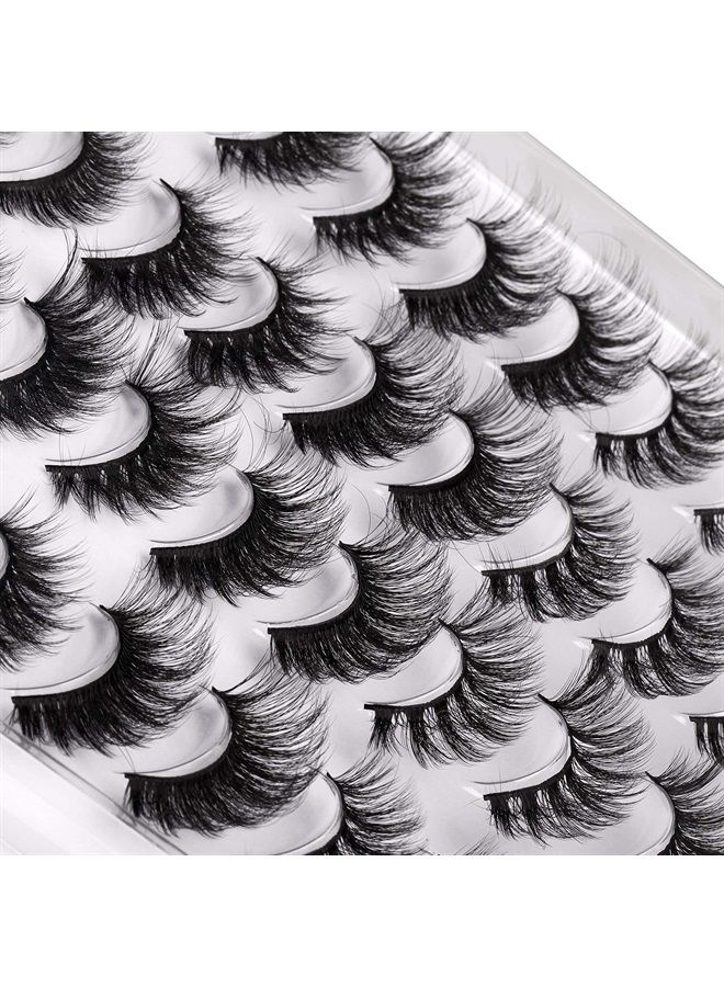 Eyelashes 3D False Lashes Fluffy Natural to Thick Faux Mink Lashes 20 Pairs Pack 17-20MM Long Wispy Crossed Fake Eyelashes 5 Styles Handmade Eye Lashes by Yawamica