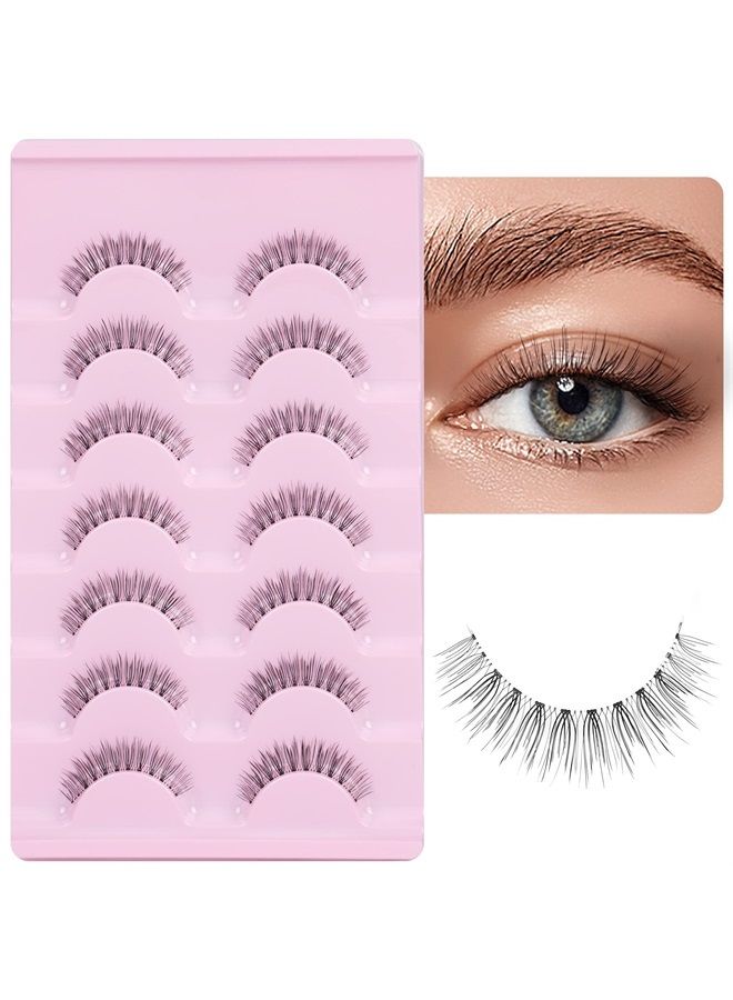 Eyelashes Natural Look Short Wispy False Lashes 3D Natural Crisscross Faux Mink Lashes with Clear Bands 7 Pairs by Yawamica