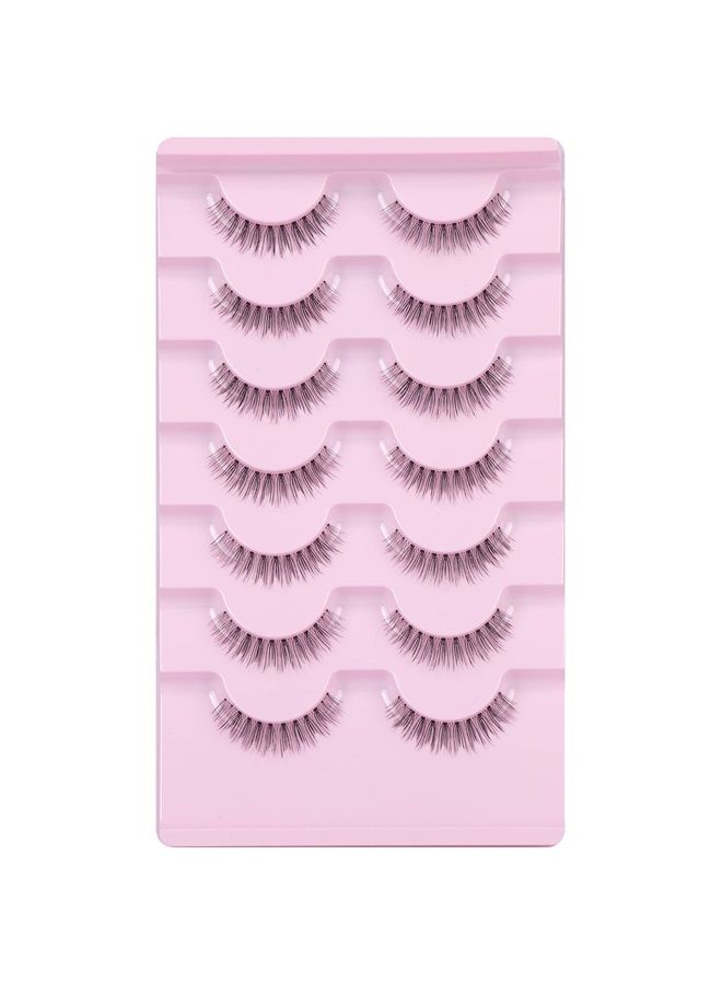 Eyelashes Natural Look Short Wispy False Lashes 3D Natural Crisscross Faux Mink Lashes with Clear Bands 7 Pairs by Yawamica