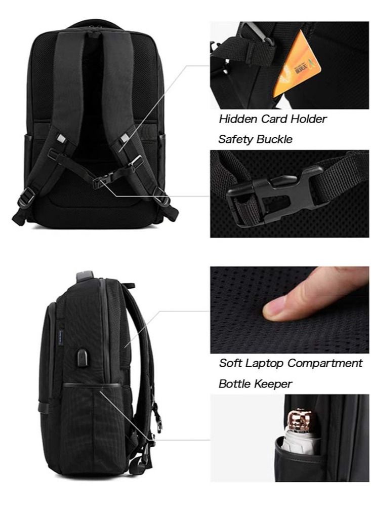 Classic Travel Laptop Backpack, School Bag with USB Charging Port and Laptop Compartment for Men,Black