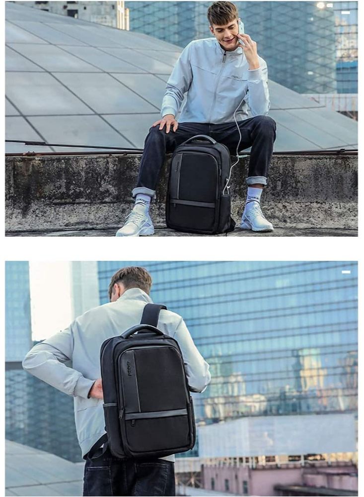 Classic Travel Laptop Backpack, School Bag with USB Charging Port and Laptop Compartment for Men,Black