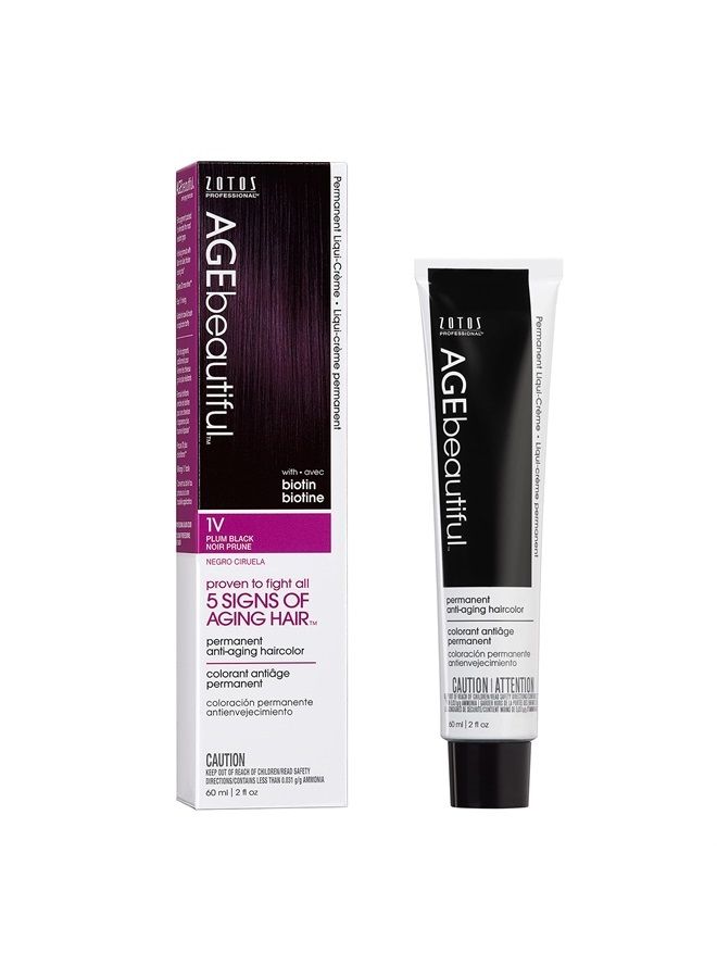 AGEbeautiful Permanent Liqui Creme Hair Color Dye | 100% Gray Coverage | Anti-Aging | Professional Salon Coloring | 1V Plum Black