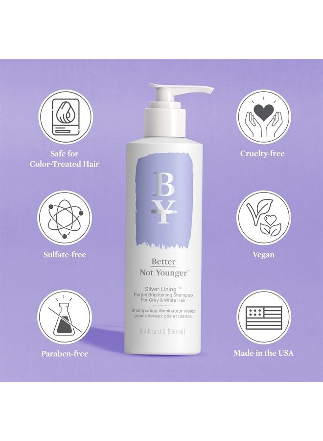 Silver Lining Purple Shampoo - Sulfate-Free Purple Shampoo for Blonde Hair w Burdock Root, Bamboo, Sage, & Hops - Cruelty-Free White & Grey Hair Shampoo, 8.4 Fl Oz