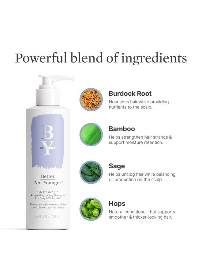Silver Lining Purple Shampoo - Sulfate-Free Purple Shampoo for Blonde Hair w Burdock Root, Bamboo, Sage, & Hops - Cruelty-Free White & Grey Hair Shampoo, 8.4 Fl Oz