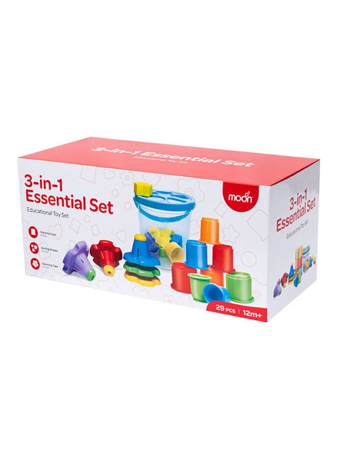 3 In 1 Essential Set Of 29 Pcs, Fine Motor Skills Development Toy With Colorful Shapesfor 12M And Above Toddlers