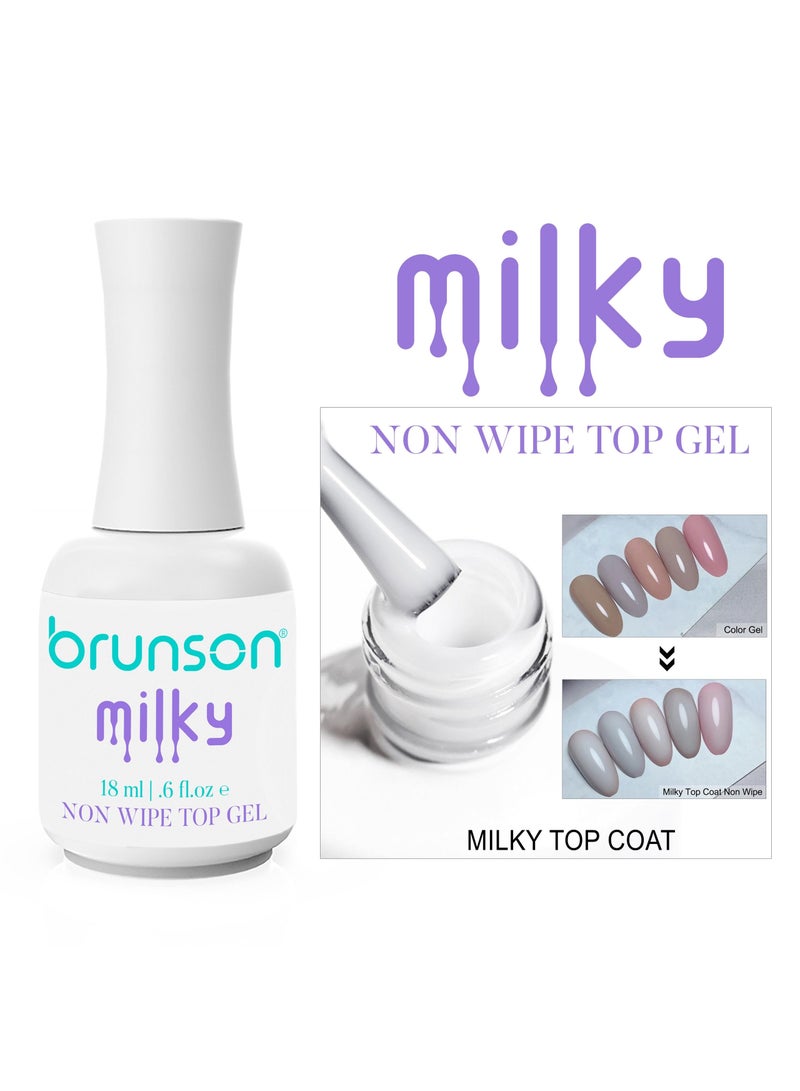 Brunson Gel Nail Polish Top Coat - No Wipe Gel Top Coat Milky Glossy, Gel Polish Soak Off UV LED Drying, Long Lasting Shiny Nail Varnish 18ml
