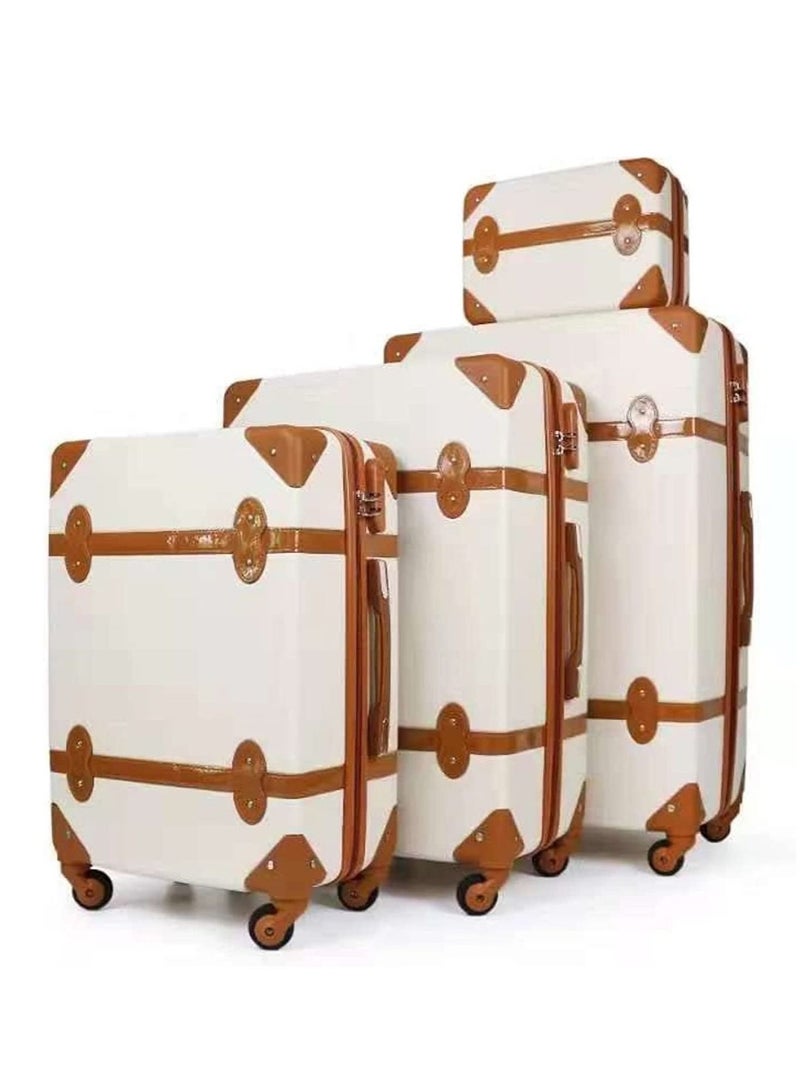 4 pieces vintage style ABS material trolley luggage set beige colour