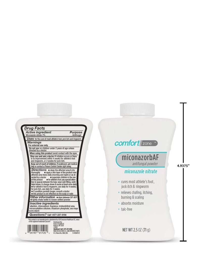 Comfort Zone Miconazorb Antifungal Powder Talc Free Miconazole Nitrate 2% For Treatment Of Athletes Foot Jock Itch And Ringworm 2.5oz 71g 3 Pack