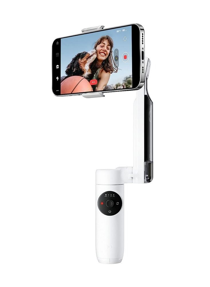 Insta360 Flow Al-Powered Smartphone Gimbal Stabilizer with 3-Axis Stabilization Deep Track 3.0 1-Step Rapid Deploy Built-In Selfie Stick & Tripod Smart Wheel Control - White