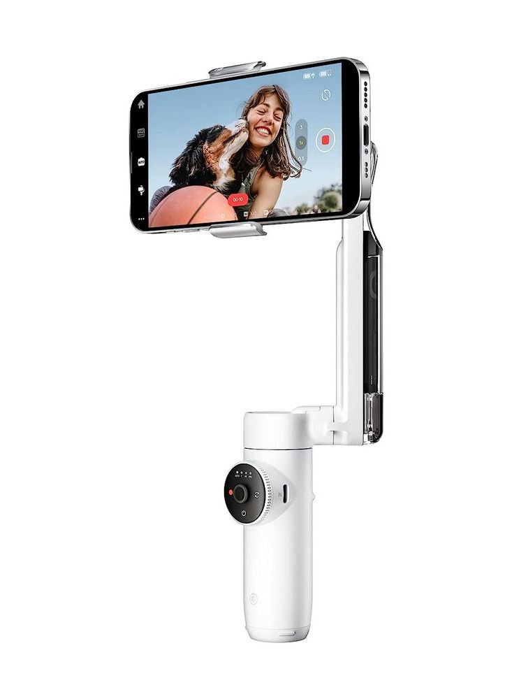 Insta360 Flow Al-Powered Smartphone Gimbal Stabilizer with 3-Axis Stabilization Deep Track 3.0 1-Step Rapid Deploy Built-In Selfie Stick & Tripod Smart Wheel Control - White