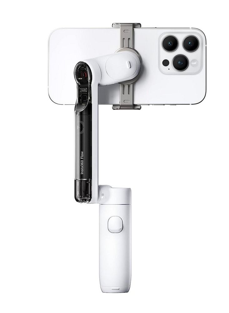 Insta360 Flow Al-Powered Smartphone Gimbal Stabilizer with 3-Axis Stabilization Deep Track 3.0 1-Step Rapid Deploy Built-In Selfie Stick & Tripod Smart Wheel Control - White