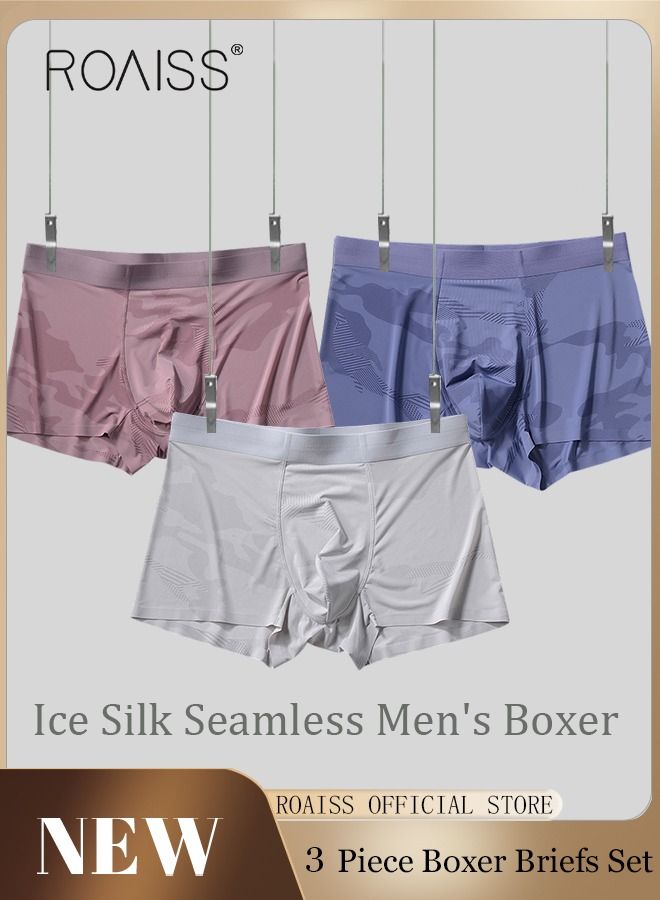 Set of 3 Men's Boys Ice Silk Boxer Briefs Boxer Briefs Breathable Soft Underwear Summer Stretch Plus Size Teen Classic Briefs