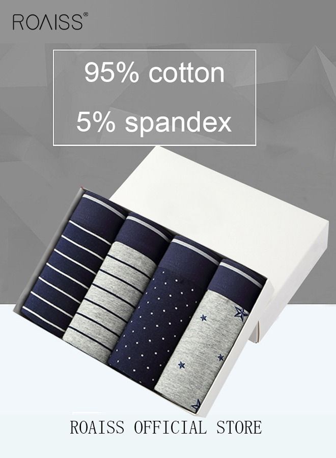4 Packs of Men Boxer Briefs Shorts Breathable Soft Underwear Summer High Stretch Seamless Underwear
