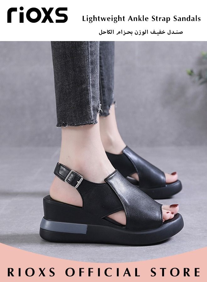 Women's Fashion Wedge Sandals Casual Non-Slip Thick Sole Platform Sandals Lightweight Open Toe Ankle Strap Sandals