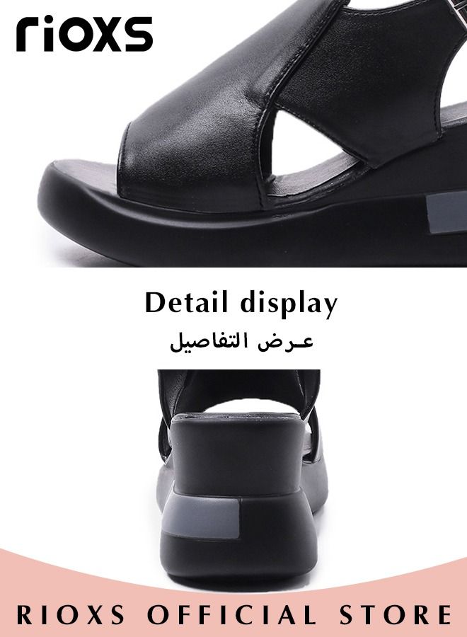 Women's Fashion Wedge Sandals Casual Non-Slip Thick Sole Platform Sandals Lightweight Open Toe Ankle Strap Sandals