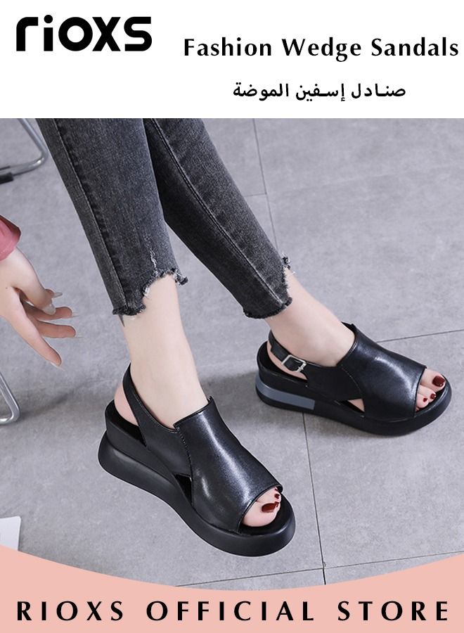 Women's Fashion Wedge Sandals Casual Non-Slip Thick Sole Platform Sandals Lightweight Open Toe Ankle Strap Sandals