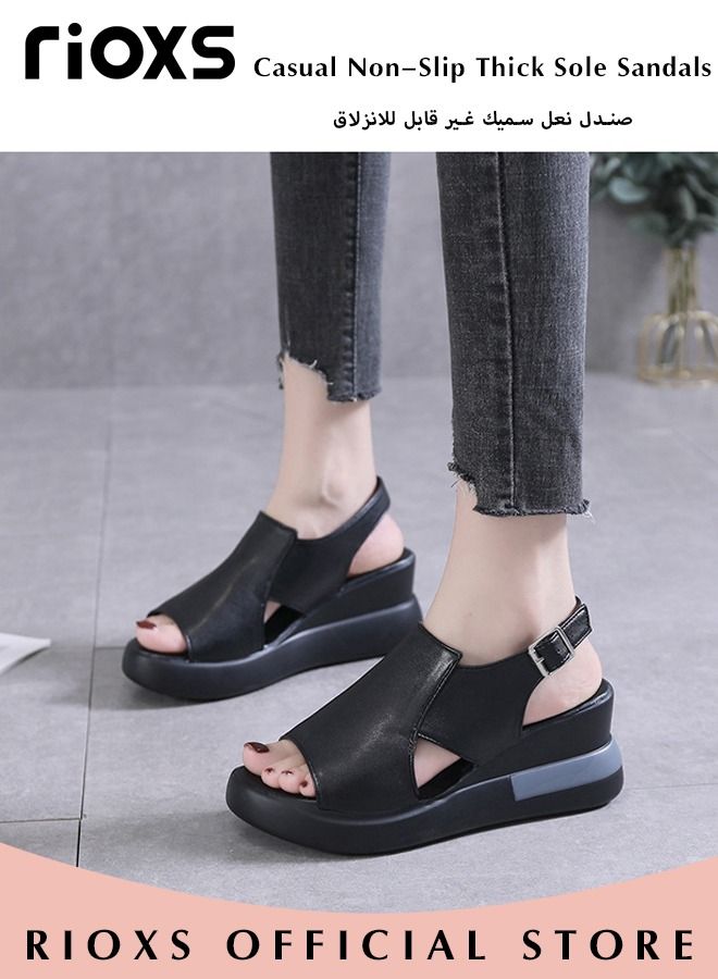 Women's Fashion Wedge Sandals Casual Non-Slip Thick Sole Platform Sandals Lightweight Open Toe Ankle Strap Sandals