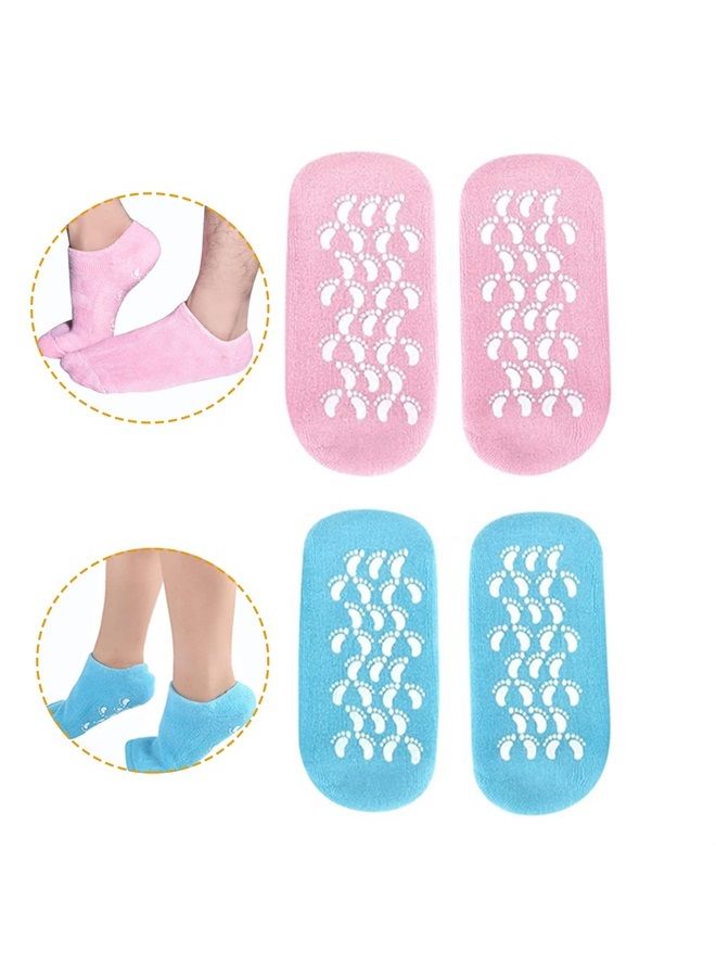 Moisturizing Socks, Gel Socks Soft Moisturizing Gel Socks, Gel Spa Socks for Repairing and Softening Dry Cracked Feet Skins, Gel Lining Infused with Essential Oils and Vitamins (Blue&Pink)