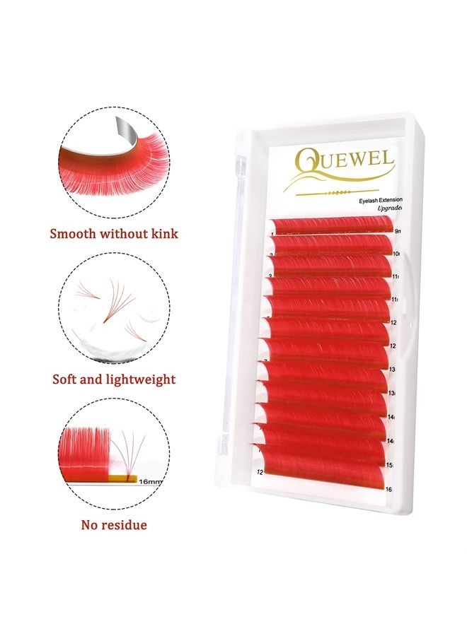 Easy Fan Volume Lashes .07 D Curl Red Volume Lash Extensions 9-16mm Mixed Lash Tray Color Lashes Extension Self Fanning 2D-10D Volume Eyelash Extensions by QUEWEL (Red 0.07 D 9-16mm)